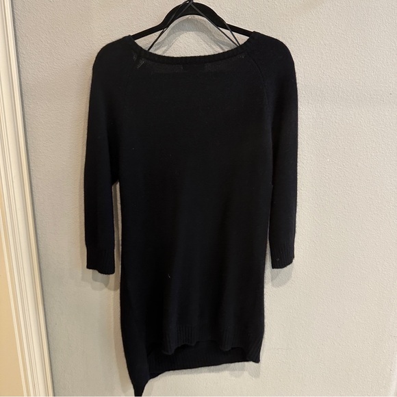 Neiman Marcus Cashmere Black Asymmetrical Hem Knit Sweater Dress Size L - Picture 4 of 6